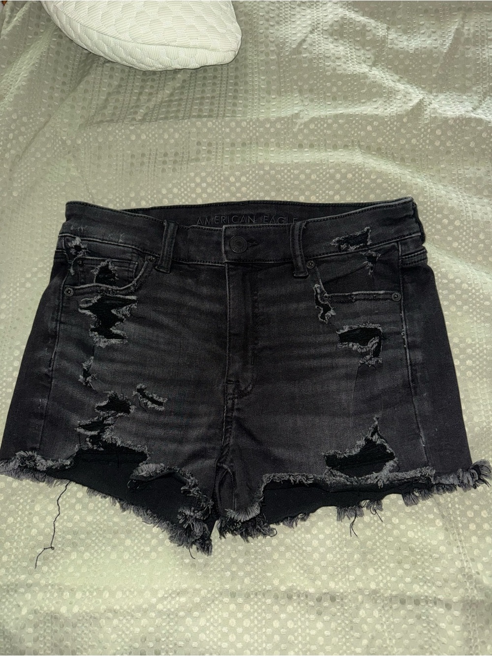 American Eagle Outfitters Black Distressed High-Rise Jean Shorts